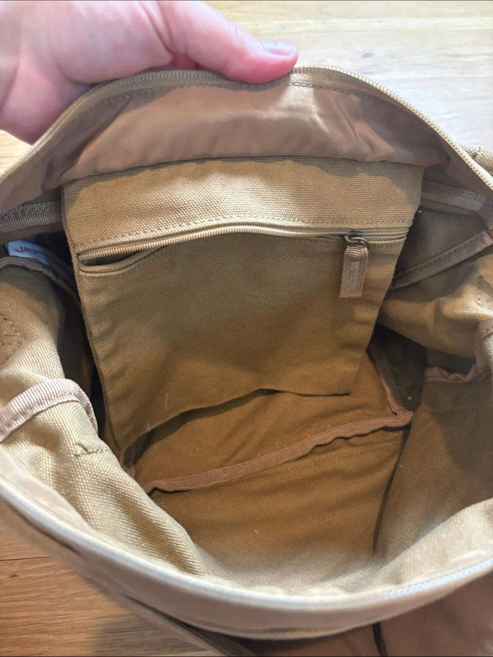 American Girl Brown Canvas Crossbody with Pink Patterned Straps